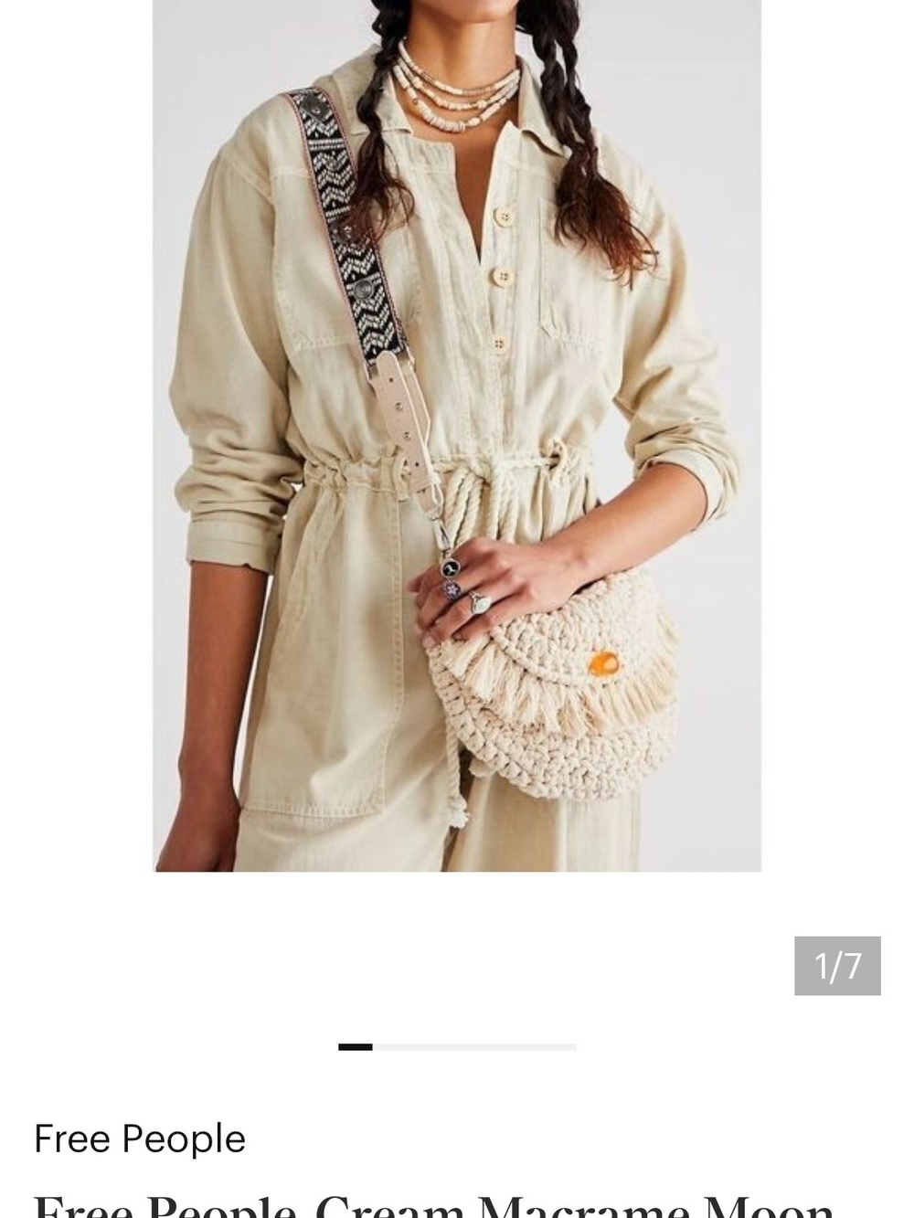 Free People Cream Macramé Crossbody with Patterned Strap